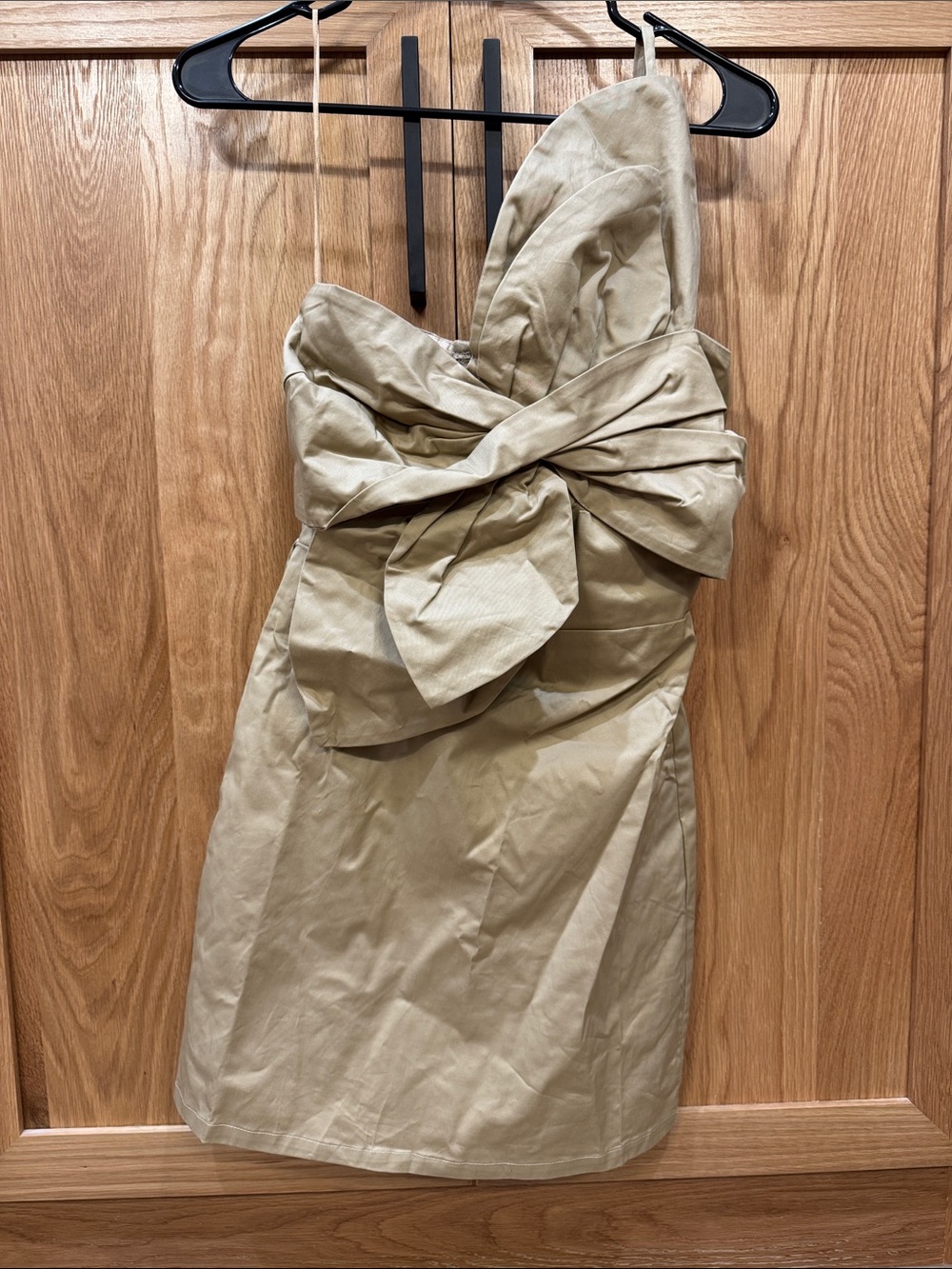 One-Shoulder Bow Mini Dress in Taupe